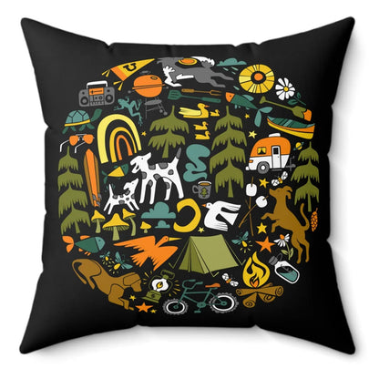 Camp Dogs on Black Spun Polyester Square Pillow