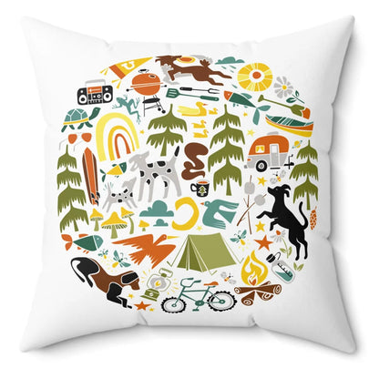 Camp Dogs on White Spun Polyester Square Pillow