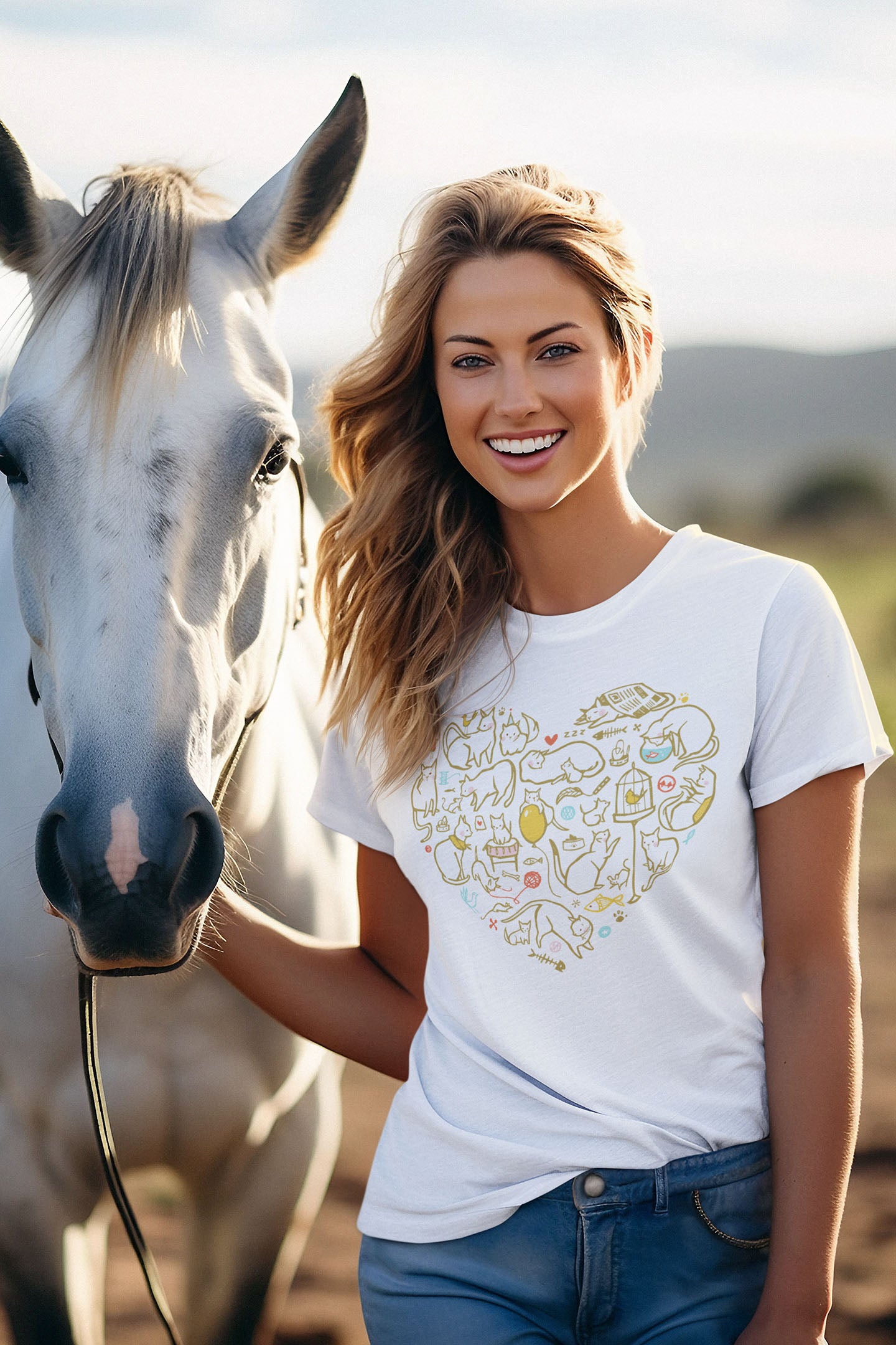 Colorful Cat Heart  Tee — The Purrfect Shirt for Cat Lovers!