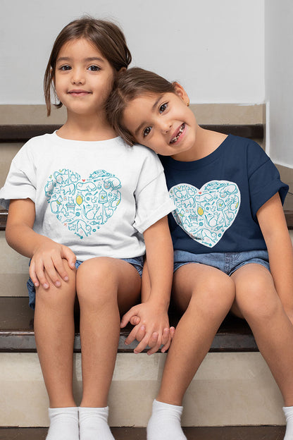 Colorful Cat Heart Kid's Heavy Cotton Tee