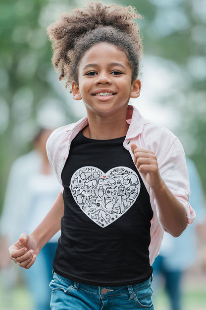 Colorful Cat Heart Kid's Heavy Cotton Tee