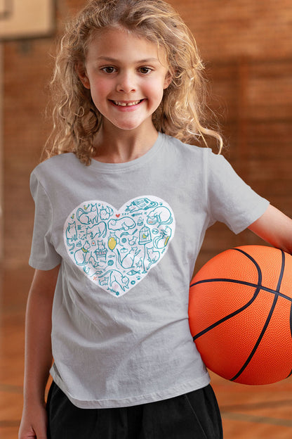 Colorful Cat Heart Kid's Heavy Cotton Tee