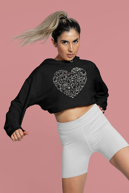Cat Heart Women’s Cropped Hooded Sweatshirt