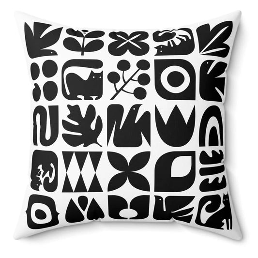 Graphic Cats and Birds Spun Polyester Square Pillow