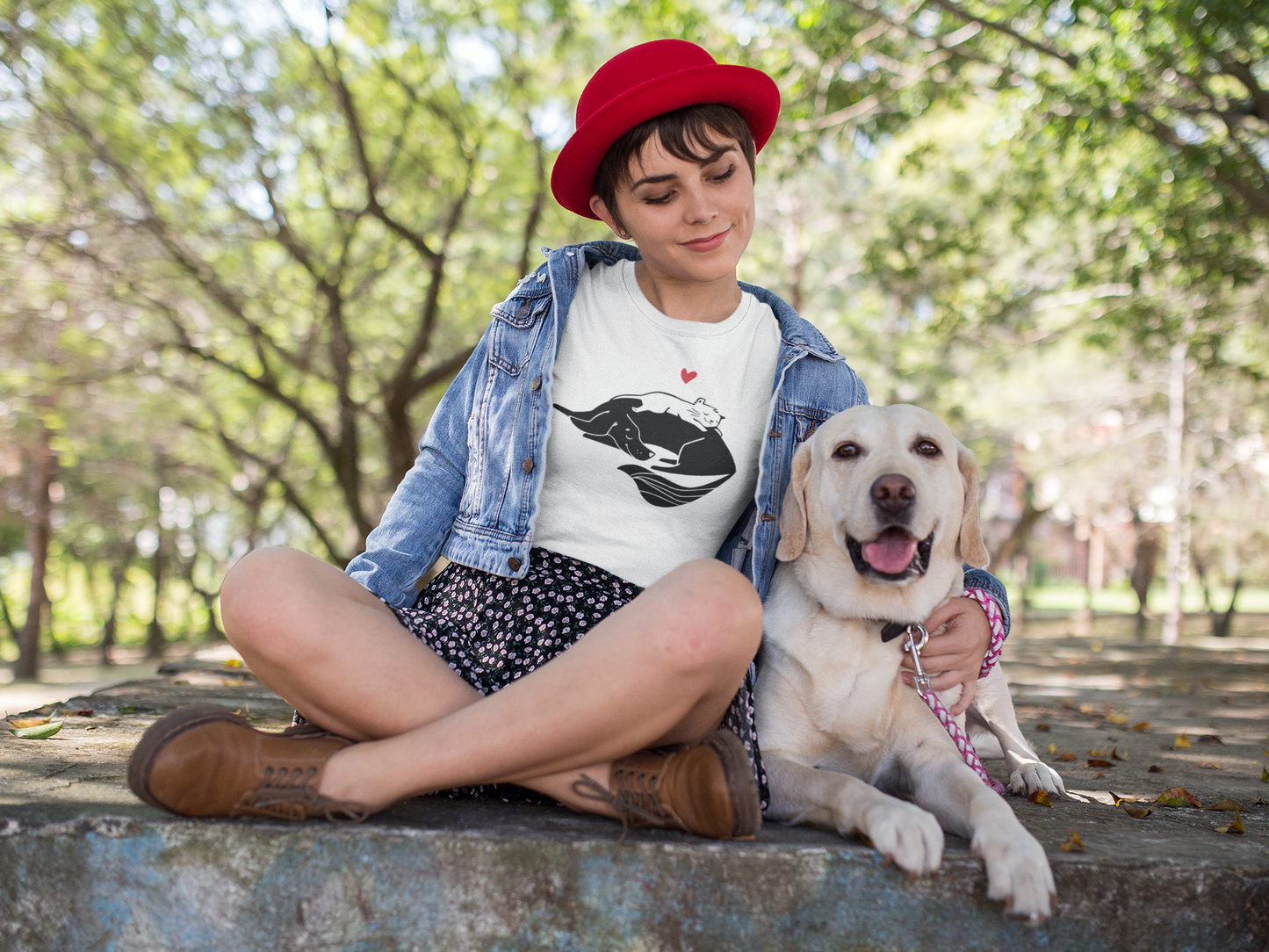 Dog and Cat Cuddling Women's Graphic Tee