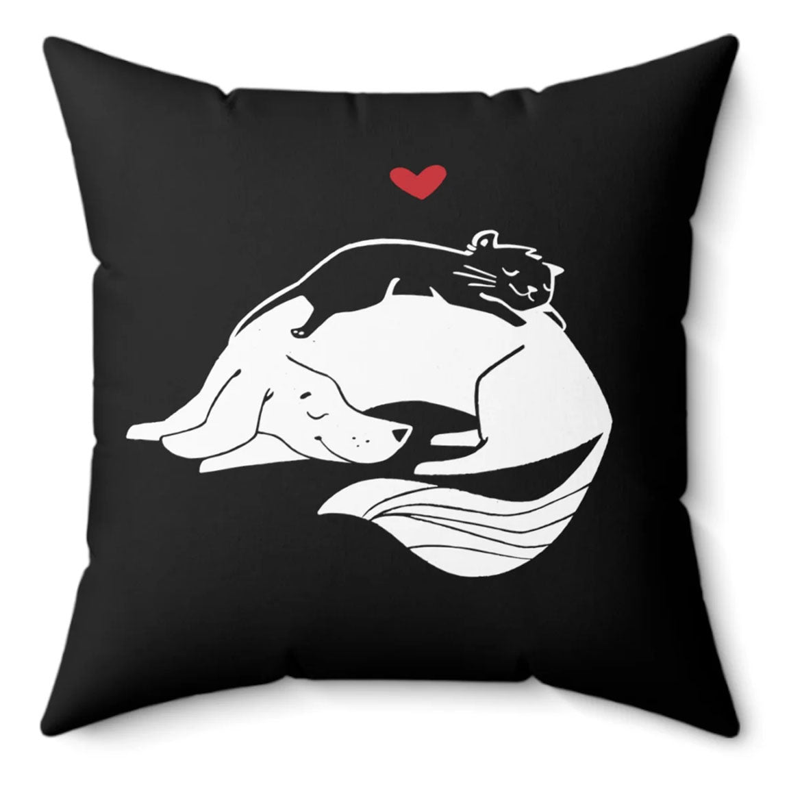 Cat & Dog Cuddling Spun Polyester Square Pillow