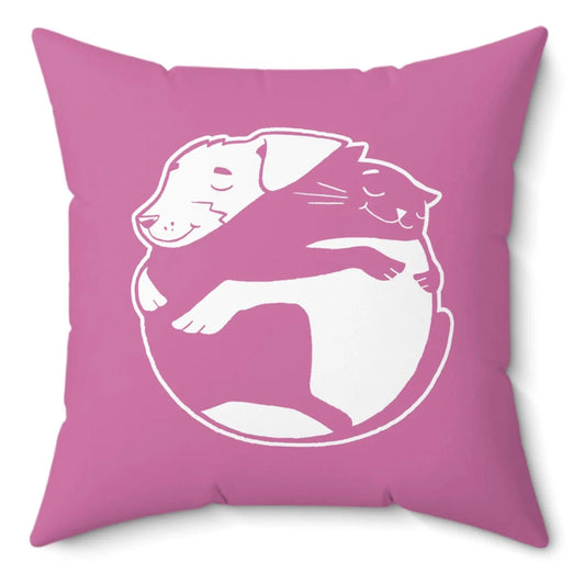 Hugging Dog & Cat Spun Polyester Square Pillow