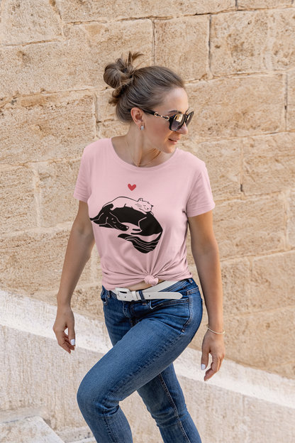 Dog and Cat Cuddling Women's Graphic Tee