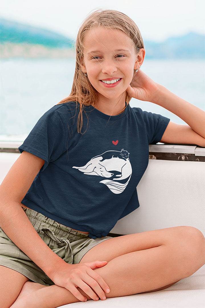 Dog & Cat Cuddling Kids Heavy Cotton Graphic Tee