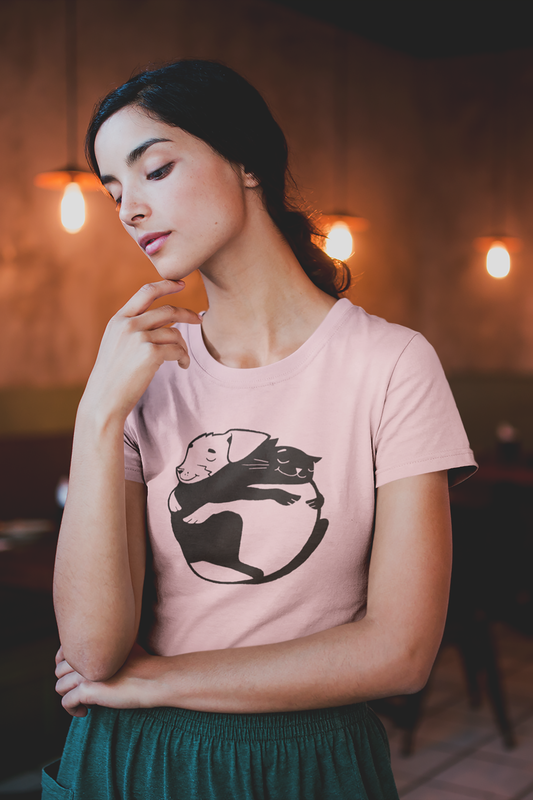 Dog & Cat Hugging Women's Graphic Tee