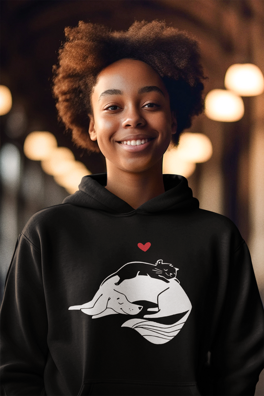 Dog & Cat Cuddling Women's Hooded Sweatshirt