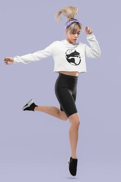 Dog & Cat Hugging Women’s Cropped Hooded Sweatshirt