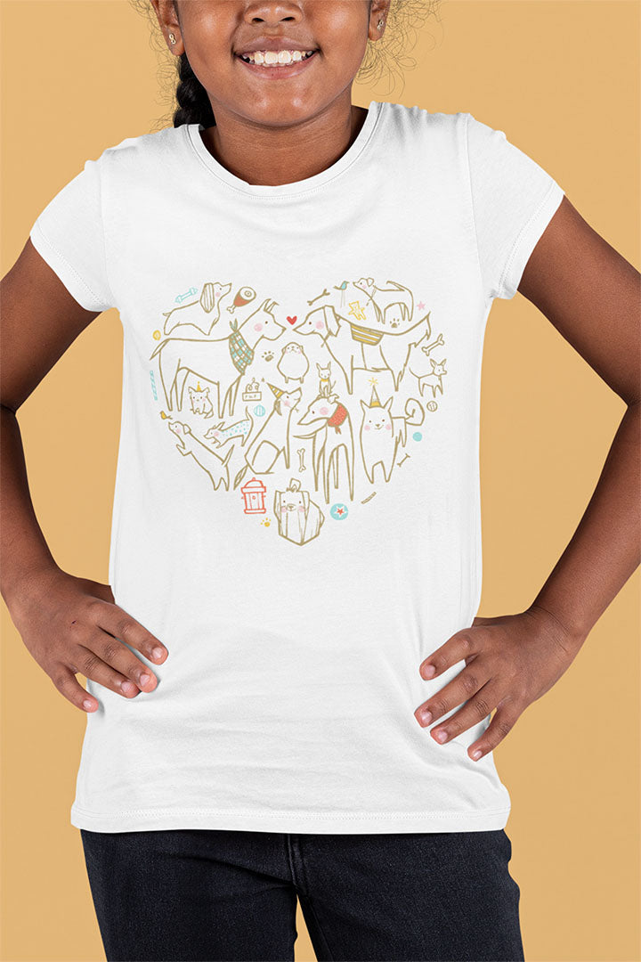 Colorful Dog Heart Kid's Heavy Cotton Tee