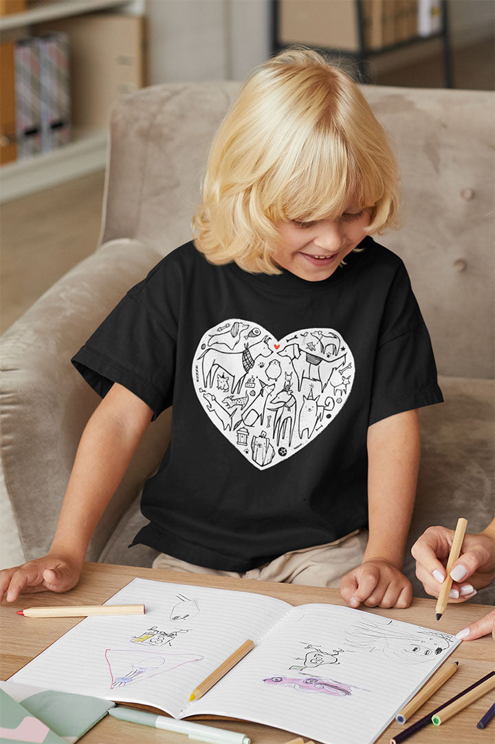 Colorful Dog Heart Kid's Heavy Cotton Tee