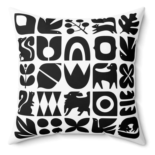 Graphic Dogs and Squirrels Spun Polyester Square Pillow