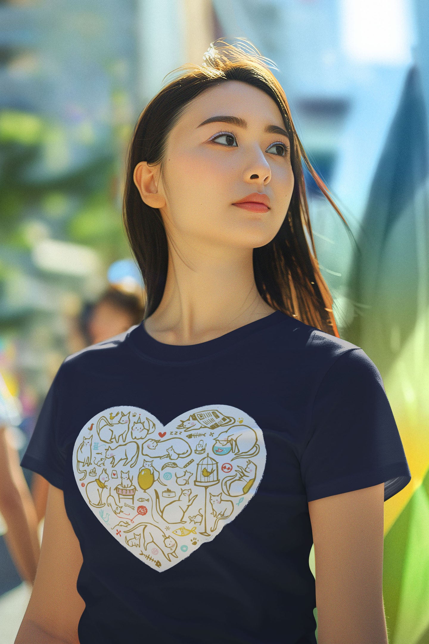 Colorful Cat Heart Women's Fitted Tee