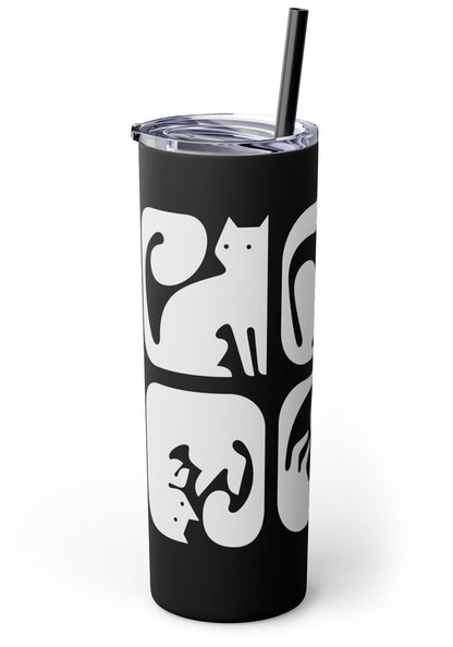 Graphic Cats Skinny Tumbler with Straw, 20oz