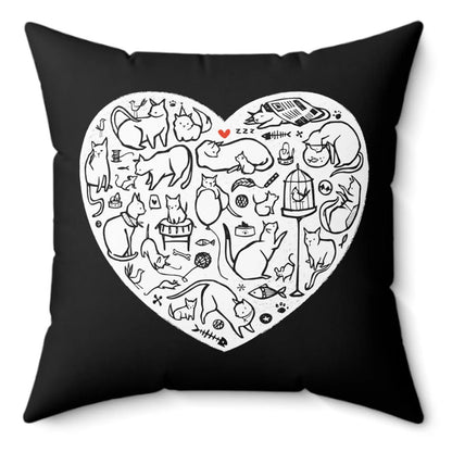 Cat Heart Spun Polyester Square Pillow