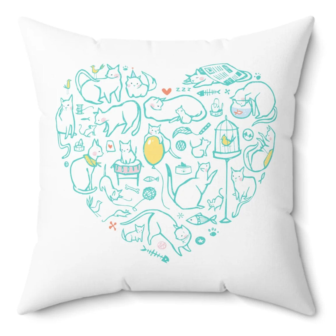 Colorful Cat Heart Spun Polyester Square Pillow