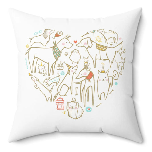 Colorful Dog Heart Spun Polyester Square Pillow