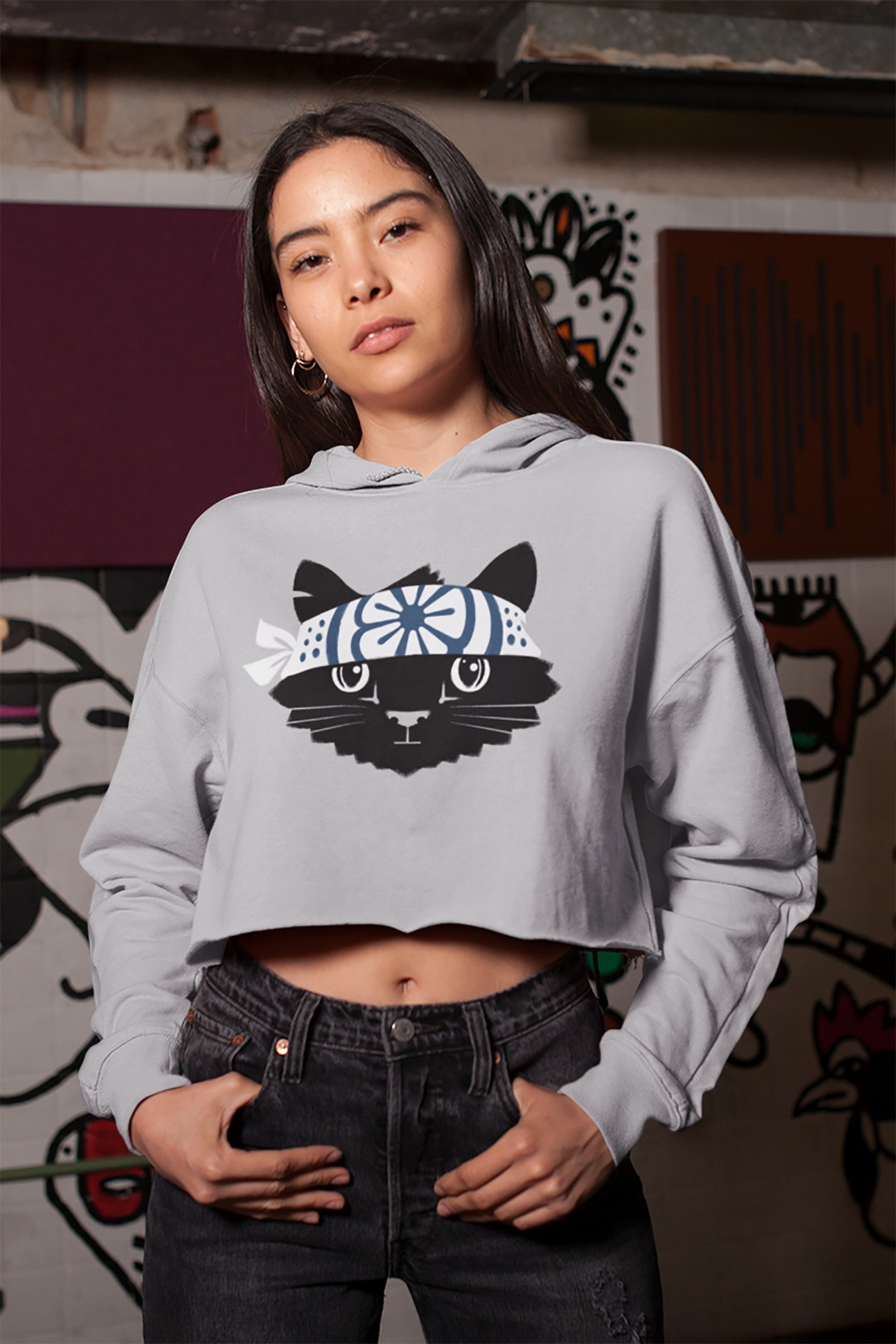 Karate Cat Women’s Cropped Hooded Sweatshirt