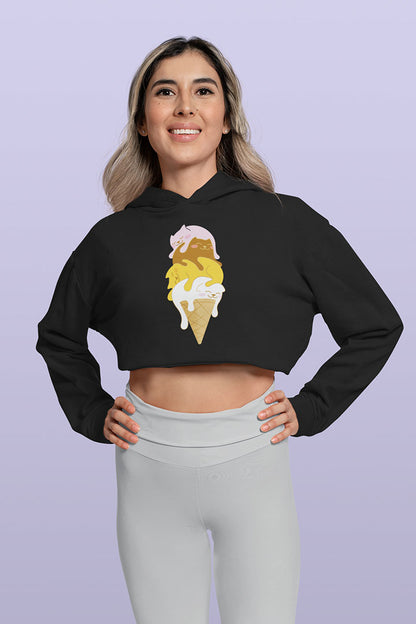 Colorful Kitty Cone Women’s Cropped Hooded Sweatshirt