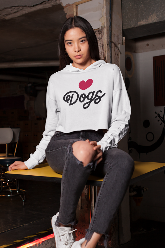 Love Dogs Script Cropped Women's Hooded Sweatshirt