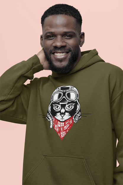 Motorcycle Cat Men's Hooded Sweatshirt