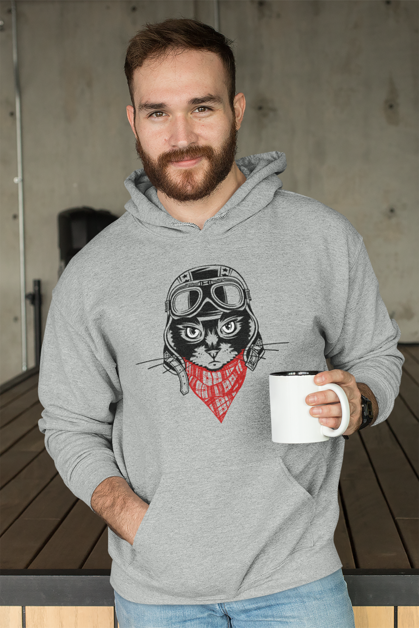 Motorcycle Cat Men's Hooded Sweatshirt