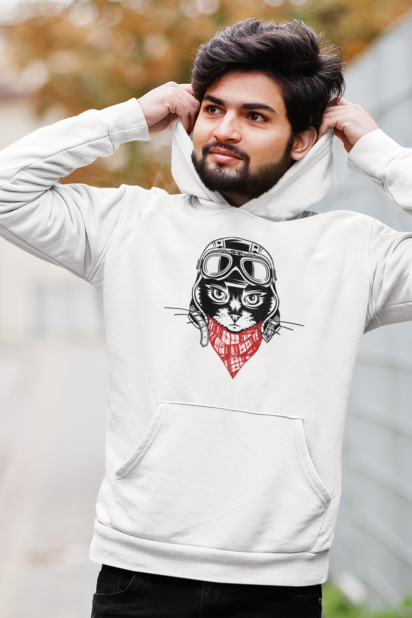 Motorcycle Cat Men's Hooded Sweatshirt