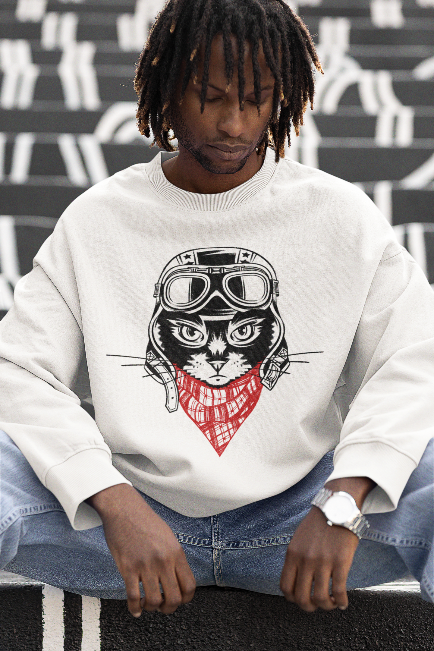 Motorcycle Cat Men's Heavy Blend Crewneck Sweatshirt