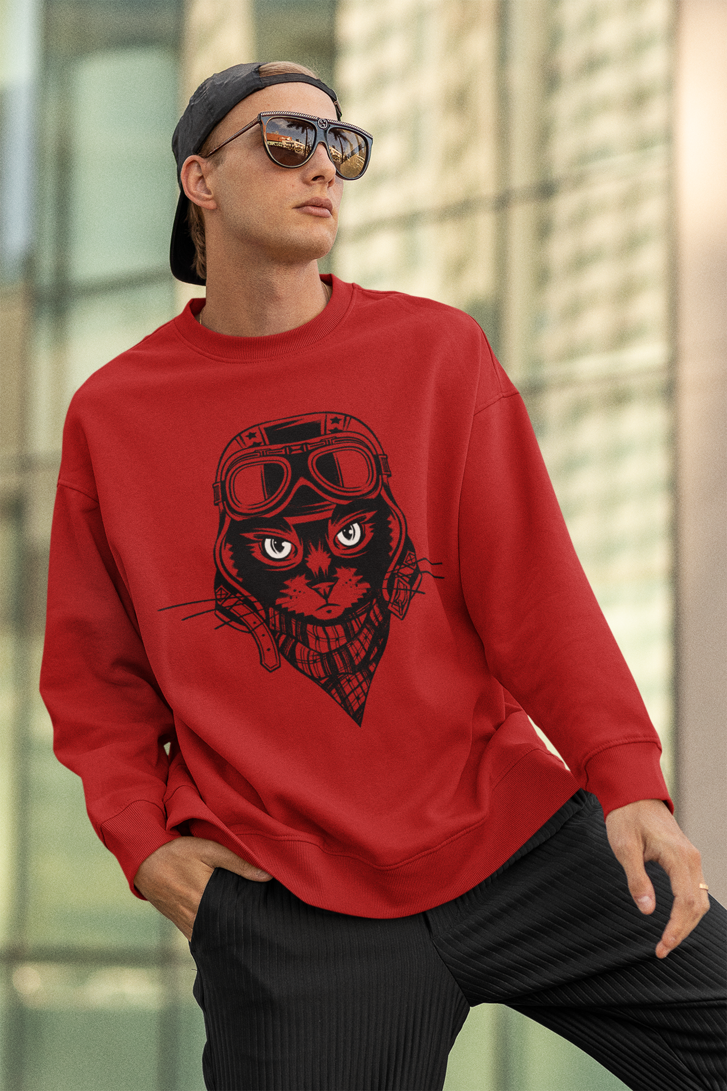 Motorcycle Cat Men's Heavy Blend Crewneck Sweatshirt