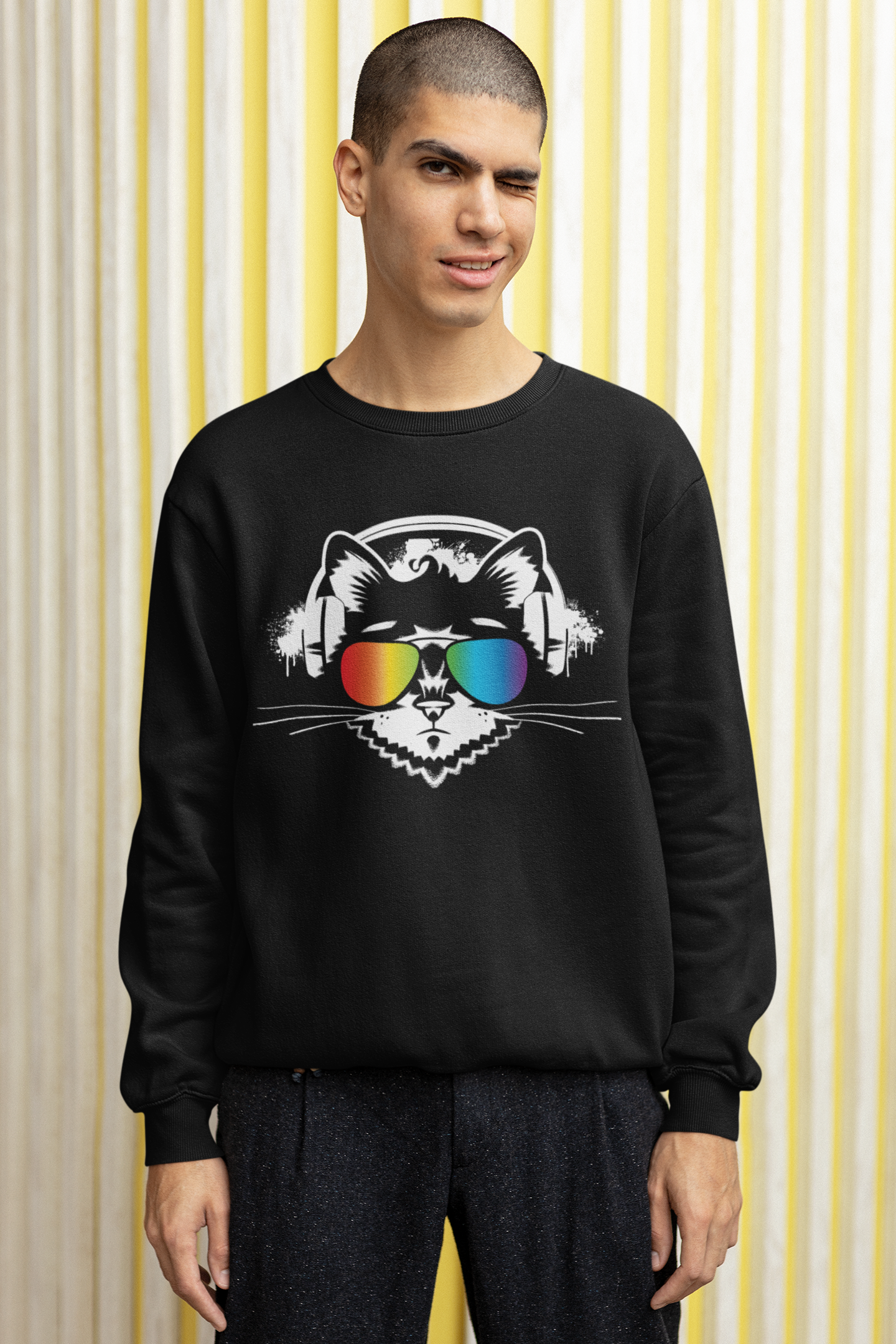 Music Cat Men's Heavy Blend Crewneck Sweatshirt