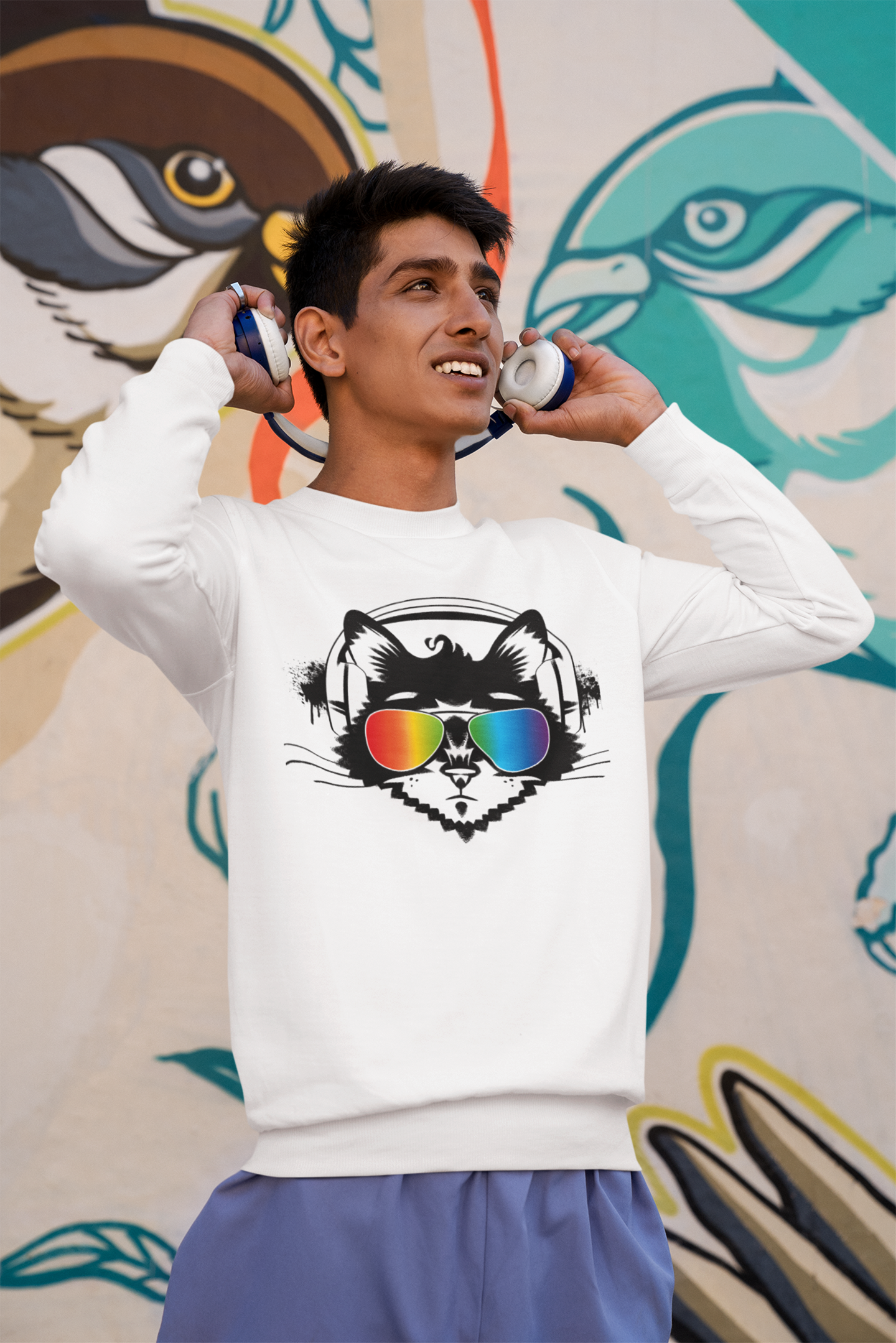 Music Cat Men's Heavy Blend Crewneck Sweatshirt