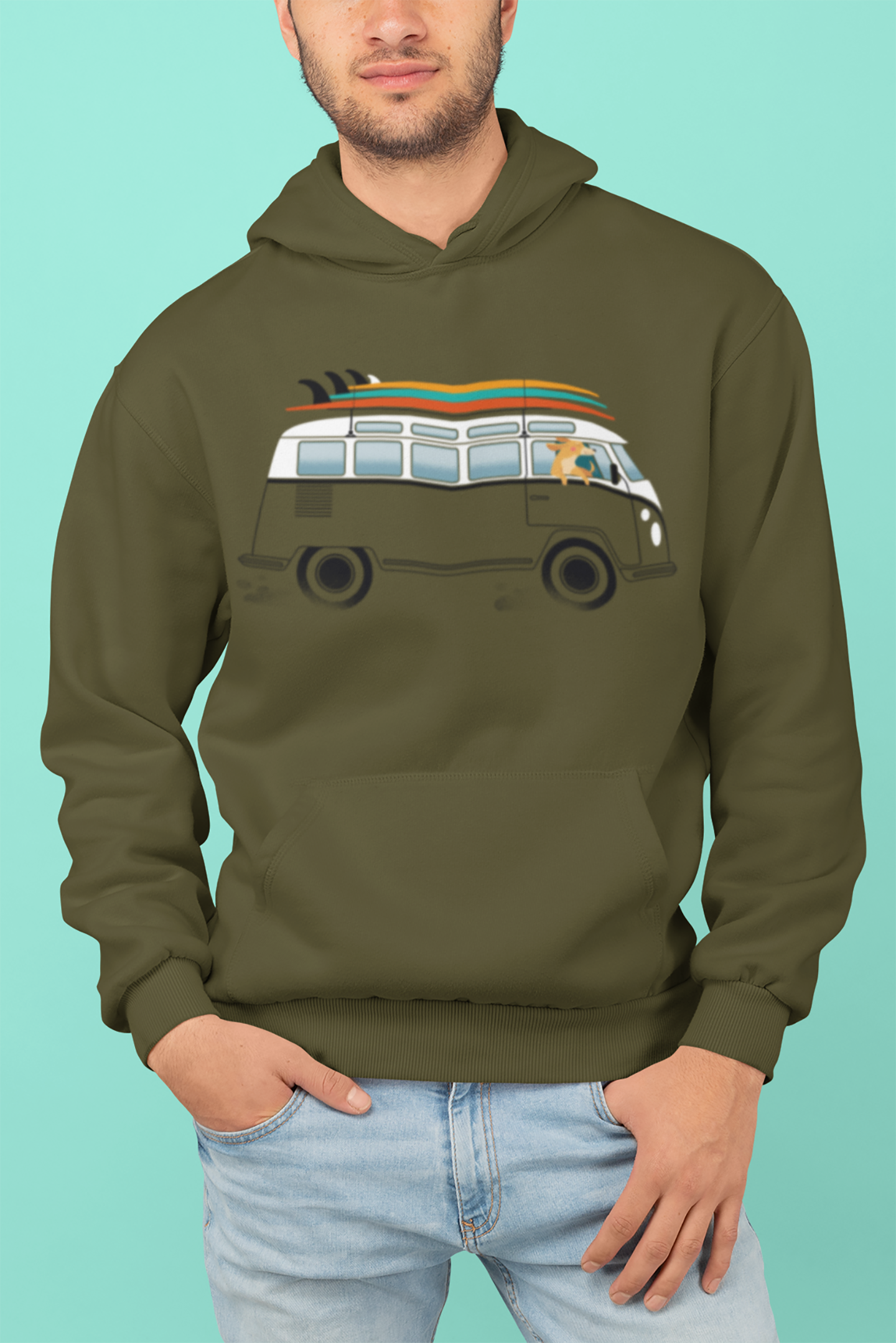 VW Van Surf Dog Men's Hooded Sweatshirt