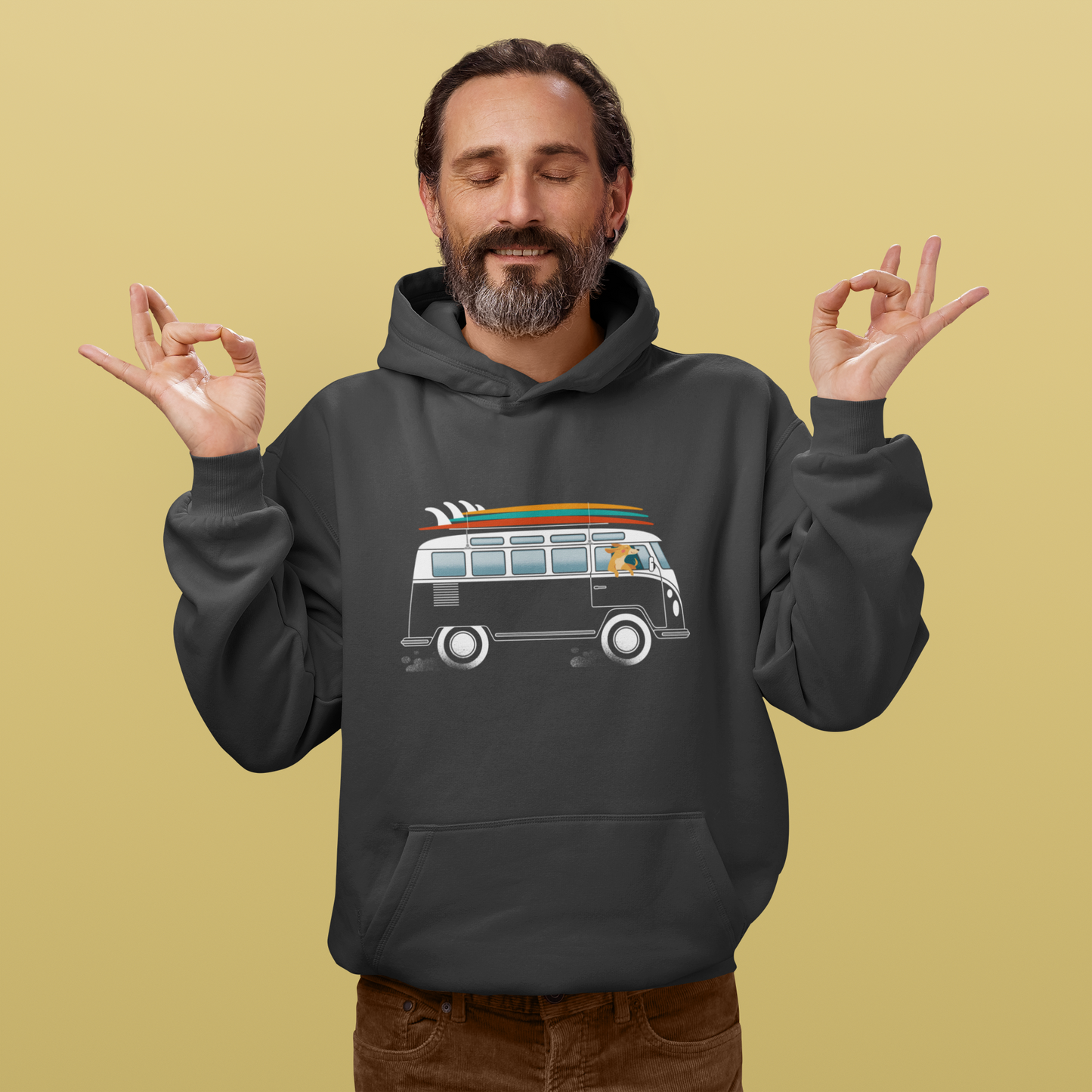 VW Van Surf Dog Men's Hooded Sweatshirt