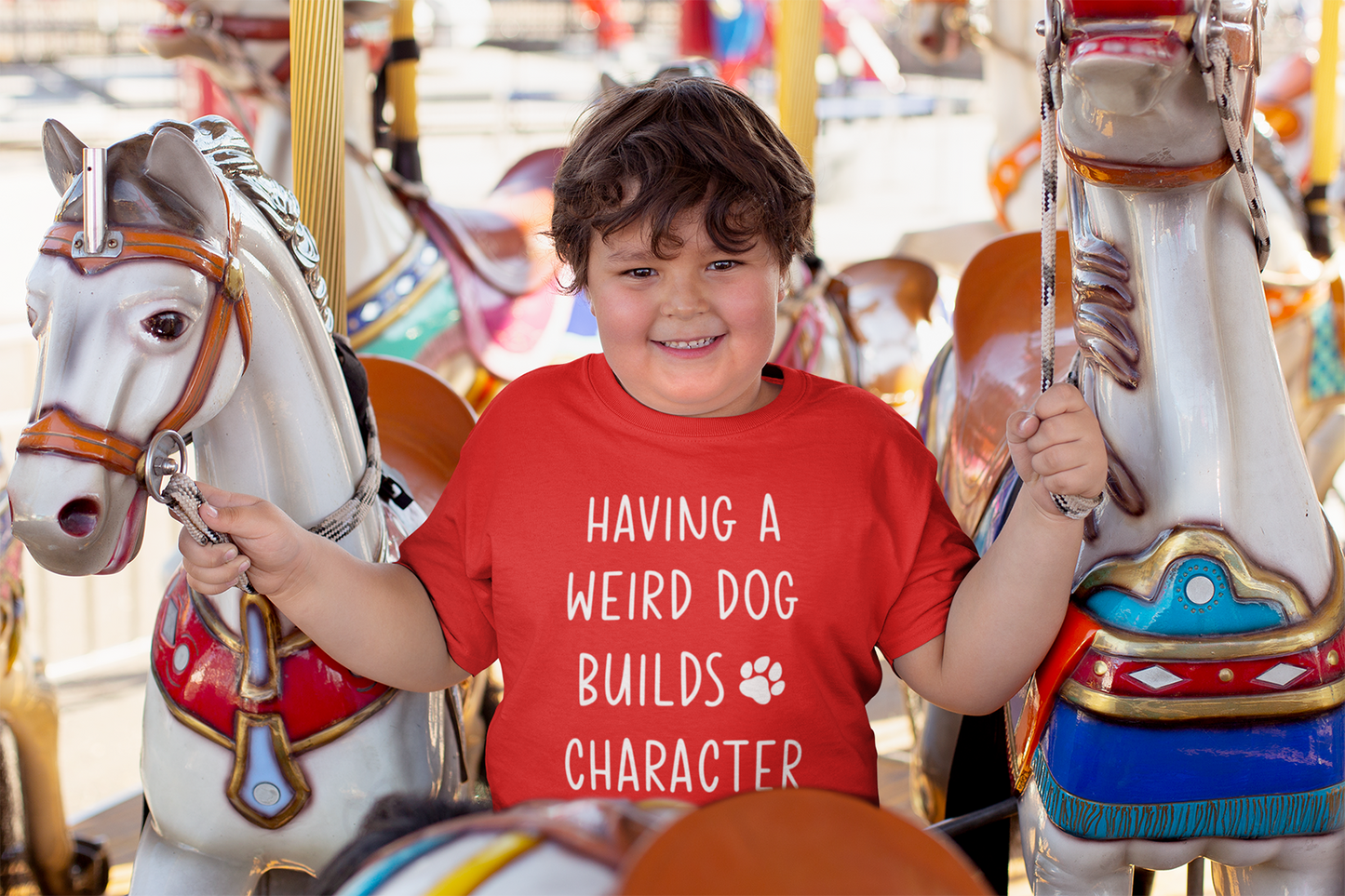 Having a Weird Dog Builds Character Kid’s Heavy Cotton Graphic Tee