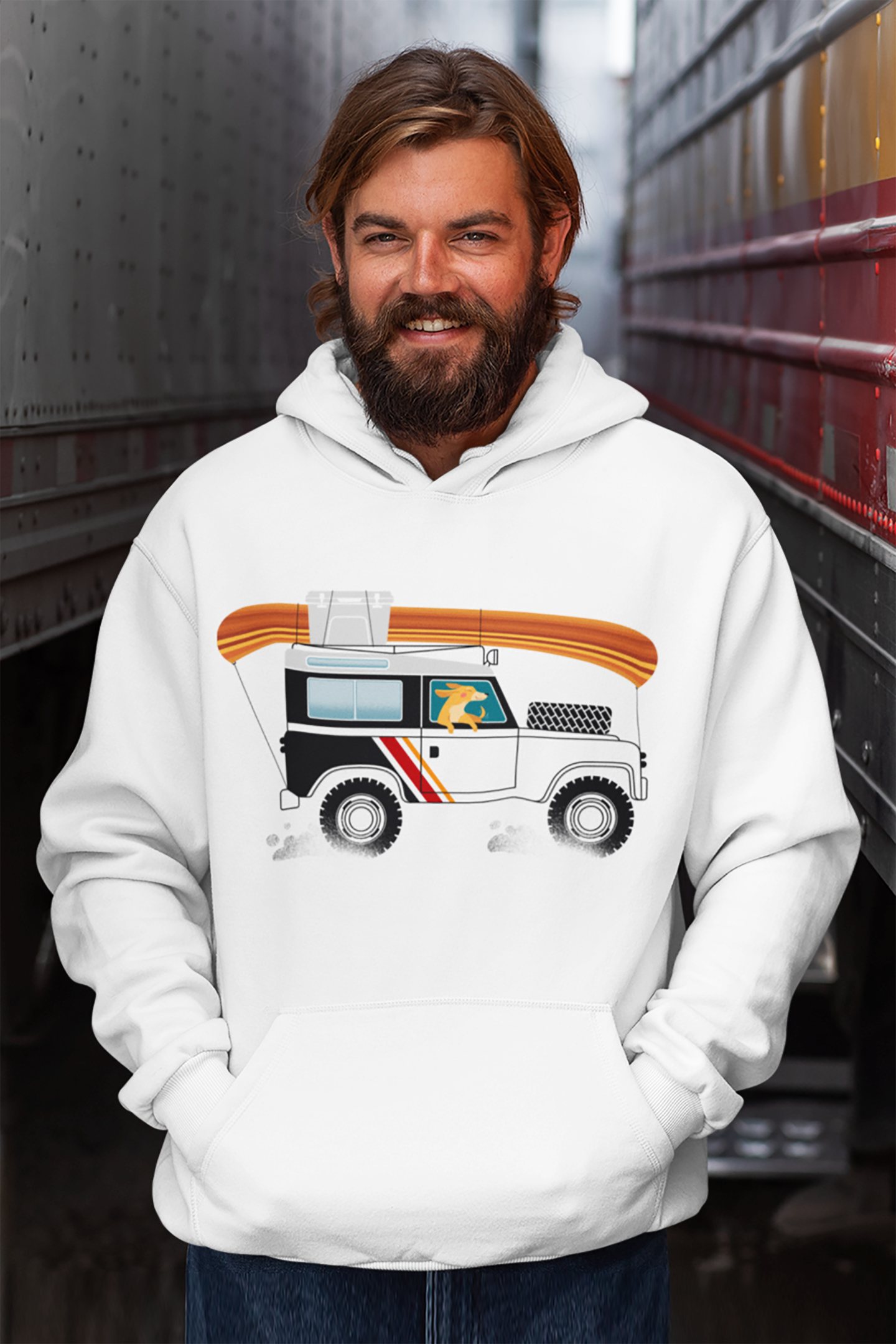 Land Rover Camping Dog Men's Hooded Sweatshirt