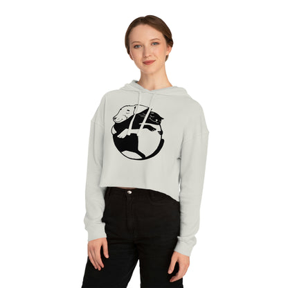 Dog & Cat Hugging Women’s Cropped Hooded Sweatshirt